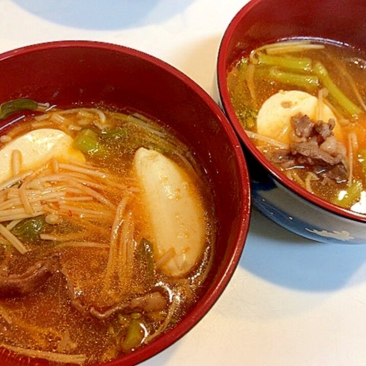 コクうまコリアン☆牛肉とアスパラ菜の豆腐チゲ